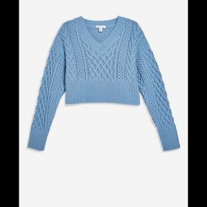 Topshop V neck cropped cable knit sweater